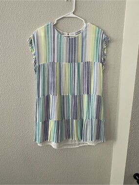 Striped Ruffle Sleeve Mini Dress in Pastel Multi - Solution Small